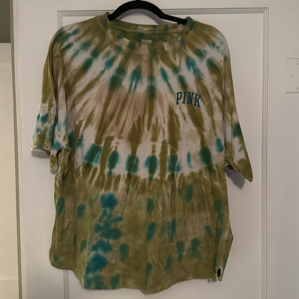 Victorias Secret PINK tshirt, Large, oversized, unisex, blue/green tie dye